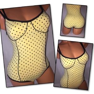 Yellow and black polka dot swimsuit